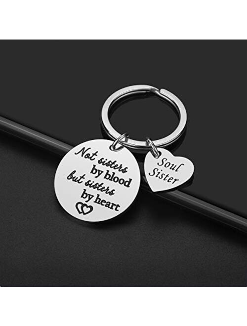 Friendship Gifts for Women - Not Sisters By Blood But Sisters By Heart Soul Sister Friend Keychain, Birthday Christmas Gifts for Friends
