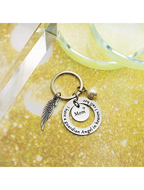 N/X Mom Memorial Keychain Gift Loss of Mother Jewelry I have a guardian Angel in heaven I call her Mom Keychain Sympathy for Remembrance Memory Gifts, Silver, Small