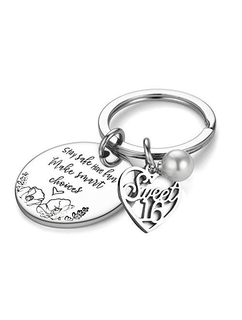Stay Safe Have Fun Make Good Choices Sweet 16 Years Old Girl Gifts for Birthday, 16th teenage Drivers Keyring , New Driver or Graduation Keychain