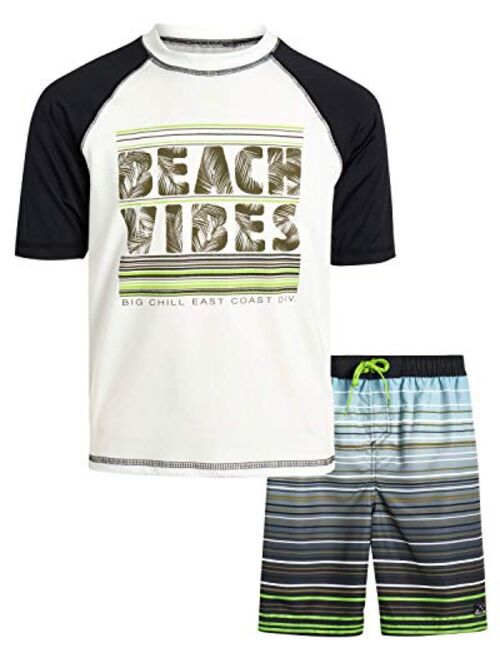 Big Chill Boys’ 2-Piece UPF 50+ Short Sleeve Rashguard Shirt and Board Short Set