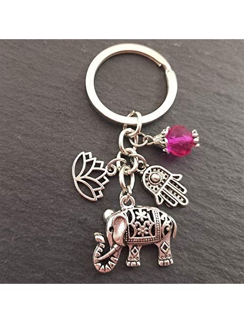 yywl Keychain 1pc Keychains Unique Bohemia Gift Key Holder Lotus Jewelry Hand Elephant Car for Women (Color : 1)