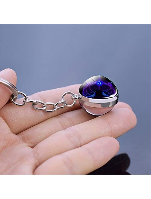 JZYZSNLB Keychain 12 Constellation Keychain Fashion Double Side Cabochon Glass Ball Keychain Zodiac Signs for Men for Women Birthday Gift (Color : Aquarius)