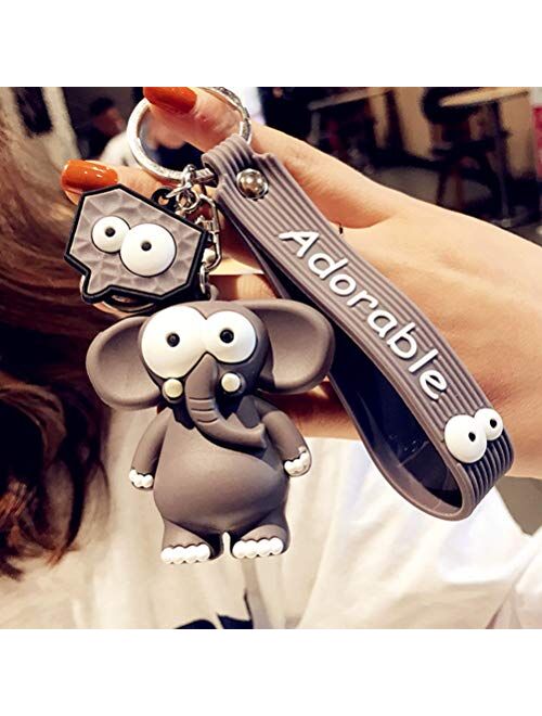 FUNZZY Elephant Key Ring Cartoon Hanging Key Chains Bag Car Key Pendant for Woman Girls