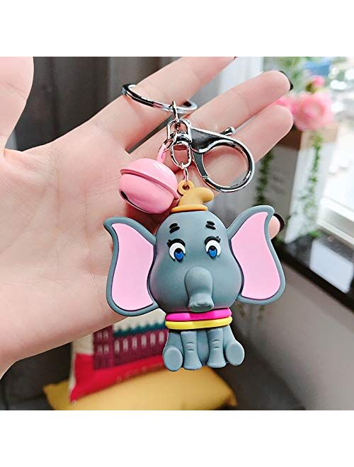 Keychain Disney Cartoon Dumbo Keychain Elephant Car Key Ring Bag Bell Pendant Key Holder Trendy Cute Animal Pendant Jewelry Key Ring (Color : 1, Size : Normal)