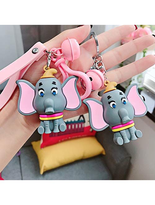 Keychain Disney Cartoon Dumbo Keychain Elephant Car Key Ring Bag Bell Pendant Key Holder Trendy Cute Animal Pendant Jewelry Key Ring (Color : 1, Size : Normal)