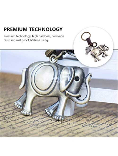 Holibanna Elephant Keychain Vintage Cowhide Leather Keyring Animal Metal Key Buckle Ring Holder Couple Gift for Women Girls Bag Charms Car Haning Pendant Ornaments