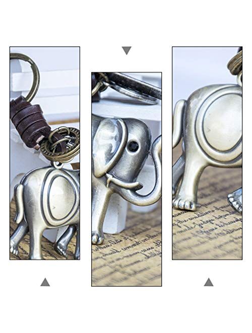 Holibanna Elephant Keychain Vintage Cowhide Leather Keyring Animal Metal Key Buckle Ring Holder Couple Gift for Women Girls Bag Charms Car Haning Pendant Ornaments