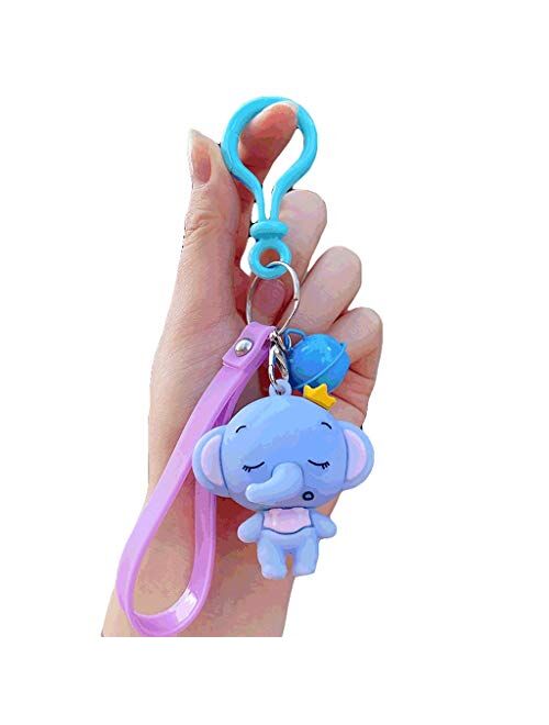 Decoration PVC Baby Elephant Keychains Keyring with Bells,Cute Keychain for Car Men and Women,Kids and Adults,Blue/Pink/Gray Exquisite (Color : Blue)