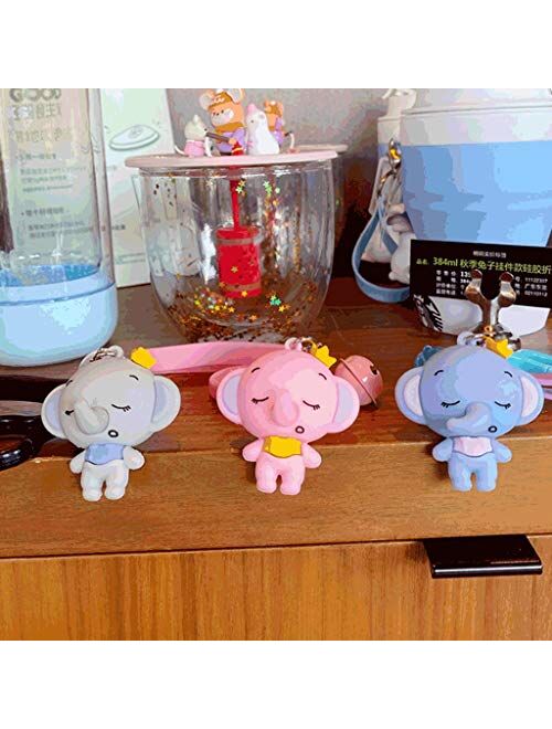 Decoration PVC Baby Elephant Keychains Keyring with Bells,Cute Keychain for Car Men and Women,Kids and Adults,Blue/Pink/Gray Exquisite (Color : Blue)