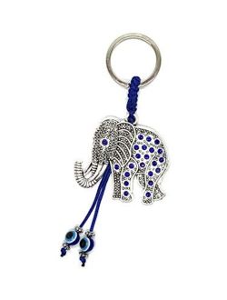 BRAVO TEAM Lucky Elephant and Blue Evil Eye Keychain Ring, Handbag Charm for Protection and Blessing, Great Gift.