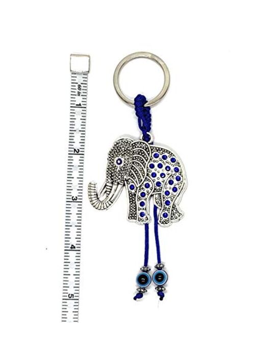 BRAVO TEAM Lucky Elephant and Blue Evil Eye Keychain Ring, Handbag Charm for Protection and Blessing, Great Gift.