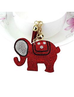 YQIMYIM Beautiful Elephant with Tassel Crystal Rhinestone Key Chain Sparkling Key Ring Charm Purse Pendant Handbag Decoration Lady Gift(Red)