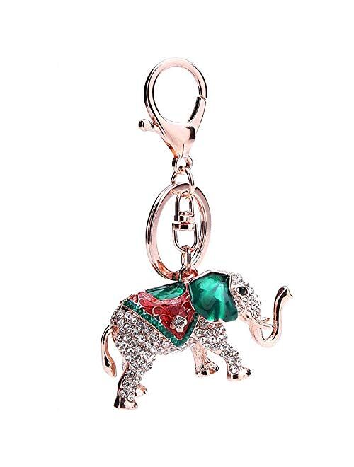 Freedi Colorful Elephant Keychain DIY Metal Rhinestone Key Ring Pendant Bag Accessorie for Women and Girls
