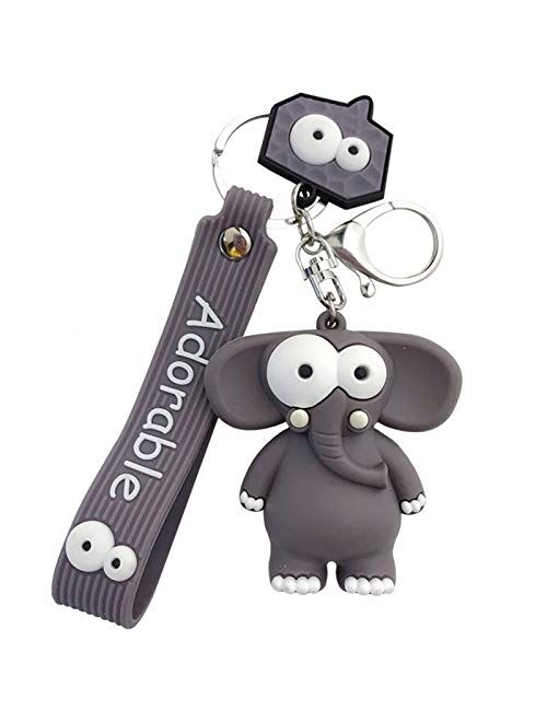 Xunsdzsw Key Chain 2020 New Ugly Cute Big Eye Bull Cute Elephant Key Chain Silicone Cartoon Animal Keyring Bag Pendant (Color : 1)
