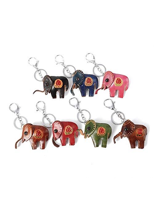 Kytrun Leather Keychain Cute Mini Elephant Key Chains Lovely Girls Key Ring Leather Pink