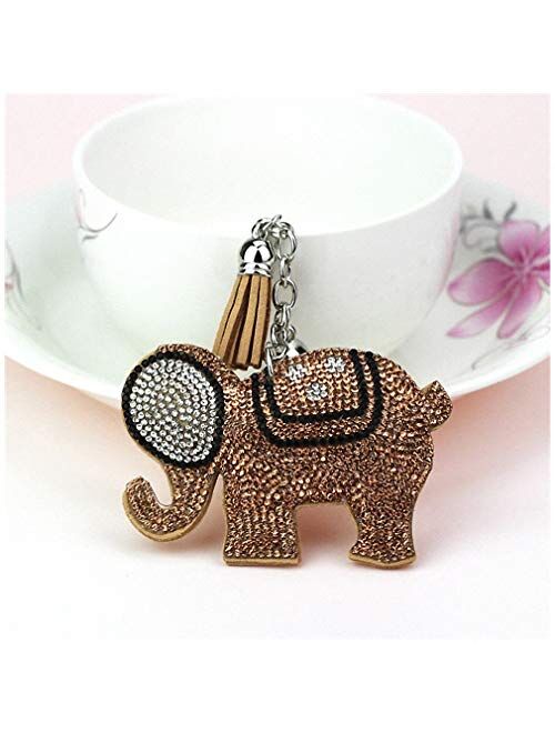 Kytrun Elephant Keychain Female Cute Key Chains Key Covers Rhinestone Mosaic Leather Fringed Key Cap Gift Mix Colors 1