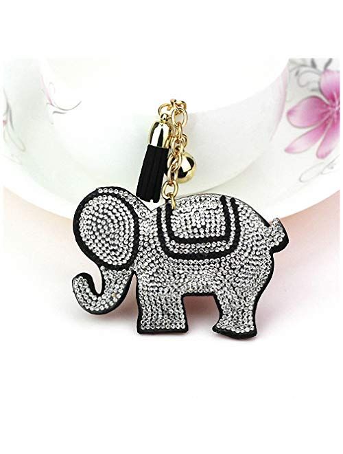 Kytrun Elephant Keychain Female Cute Key Chains Key Covers Rhinestone Mosaic Leather Fringed Key Cap Gift Mix Colors 1