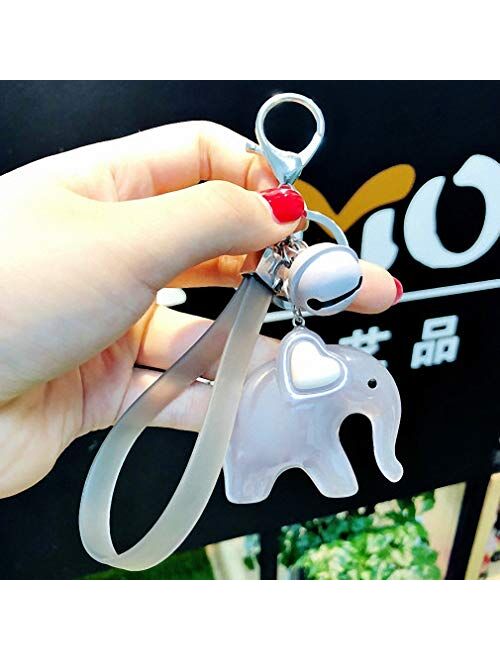Kytrun Cute Elephant Key Chain Metal Bell Key Ring Holder Car Charm Trinket Dolls Heart Ear Elephant Keychains Pink