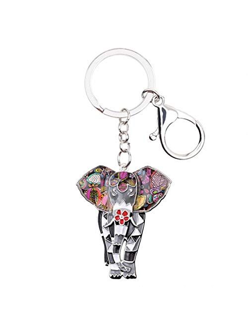 Kytrun Enamel Alloy Mirror Effect Elephant Key Chain Key Ring for Women Handbag Charm Jungle Animal Jewelry Keychain Accessories White