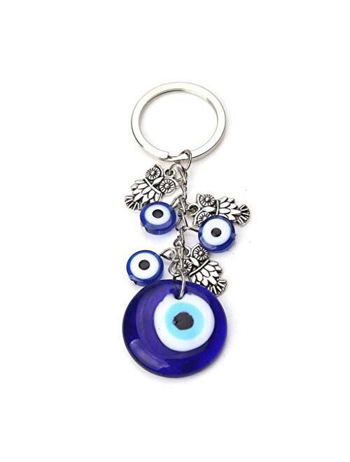 Womens Mens Keychain Evil Eye Fashion Blue Evil Eye Keychain Owl Elephant Hamsa Hand Charms Keychain for Men Women Key Ring 7