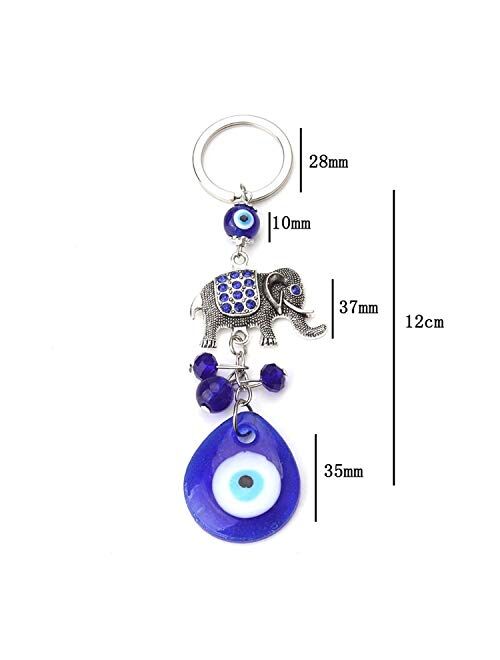 Crystal Elephant Keychain - Trendy Metal Blue Evil Eye - Elephant Keychain Pendant For Woman - Pendant Charm for Protection and Blessing, Great Gift