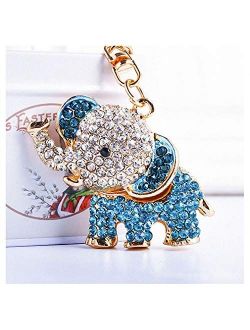 Kytrun Cute 3D Elephant Crystal Car Key Chain Women Bag Charms Keychains on The Bag Elephants Key Rings Accessories Blue