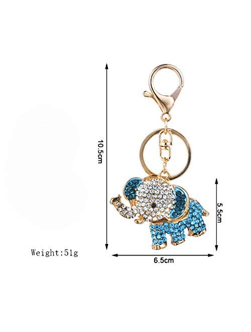 Kytrun Cute 3D Elephant Crystal Car Key Chain Women Bag Charms Keychains on The Bag Elephants Key Rings Accessories Blue