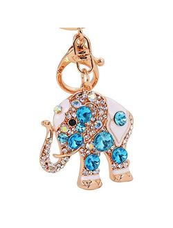 Kytrun Precious Stones Inlaid Thailand Elephant Car Keychain Elegant Pendant Gift for Friends Key Chains Ring Champagne