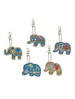 Sikiwind 5pcs Keyring Keychains DIY Full Special Shaped Diamond Painting Elephant