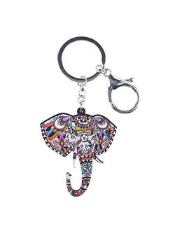 Kytrun Acrylic Elephant Head Key Chain Key Ring Bag Party Charm Car Keychain Accessories Animal Jewelry for Women Black