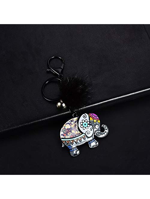Keychain Jewelry New Lucky Elephant Key Chain for Girl Kid Fashion Metal Animal Key Chains Ring Car Pendant Keyring Keyring (Color : Color 2)
