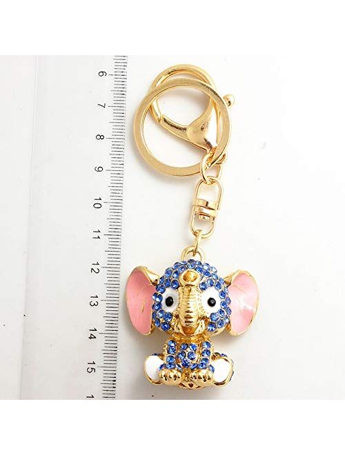 FLYB Christmas Keychains Blue Elephant Keychains Crystal Key Ring Key Chains for Gift Jewelry Llaveros Pendant G45