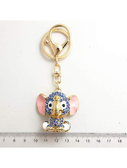 FLYB Christmas Keychains Blue Elephant Keychains Crystal Key Ring Key Chains for Gift Jewelry Llaveros Pendant G45