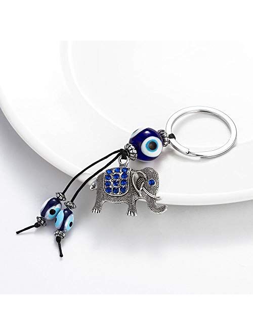 Elephant Evil Eye Charms Eye Beads Amulet Car Keychain Lucky Decoration Jewelry Accessories