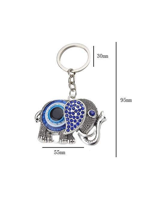 Alloy Elephant Key Chains For Women'S Handbags Charm Blue Evil Eye Keychains For Men Pendant Key Ring Car Key Holder