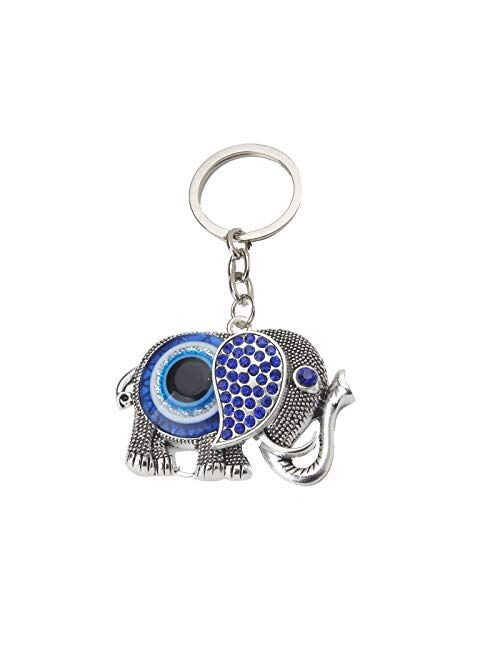 Alloy Elephant Key Chains For Women'S Handbags Charm Blue Evil Eye Keychains For Men Pendant Key Ring Car Key Holder