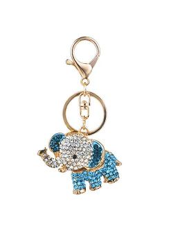 YONGYAN Cute Elephant Keychain Crystal Rhinestones Keyring Car Bag Purse Charm Pendant for Women Bag Decoration (Blue)