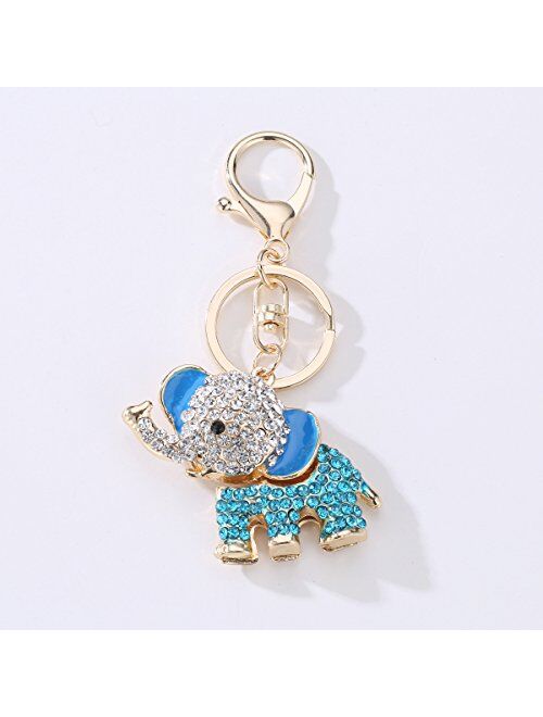 YONGYAN Cute Elephant Keychain Crystal Rhinestones Keyring Car Bag Purse Charm Pendant for Women Bag Decoration (Blue)