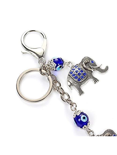 Blue Evil Eye Elephant Keychain Crystal Elephant Pendent Key Chain Car Key Chain Lobster Buckle Jewelry Gifts