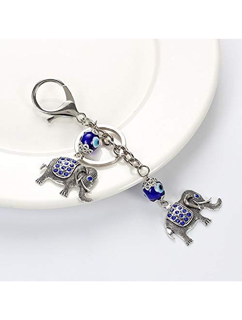 Blue Evil Eye Elephant Keychain Crystal Elephant Pendent Key Chain Car Key Chain Lobster Buckle Jewelry Gifts