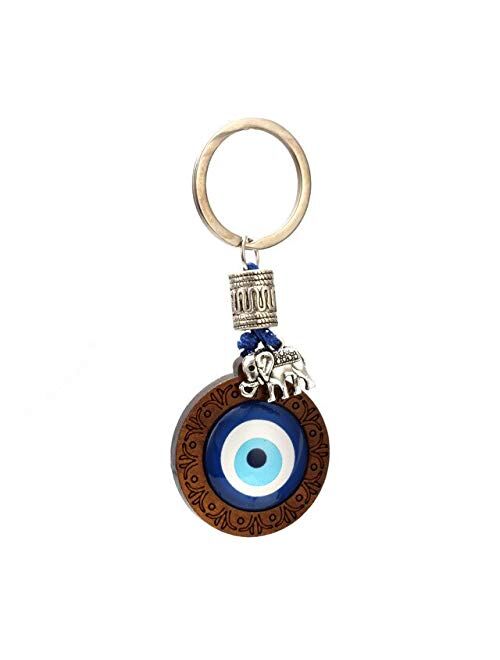 VIVUJOY Jewelry - Key Chain Wood Blue Turkish Eye Pendant Hand Elephant Owl Charm Keychain Fashion Jewelry for Women Men