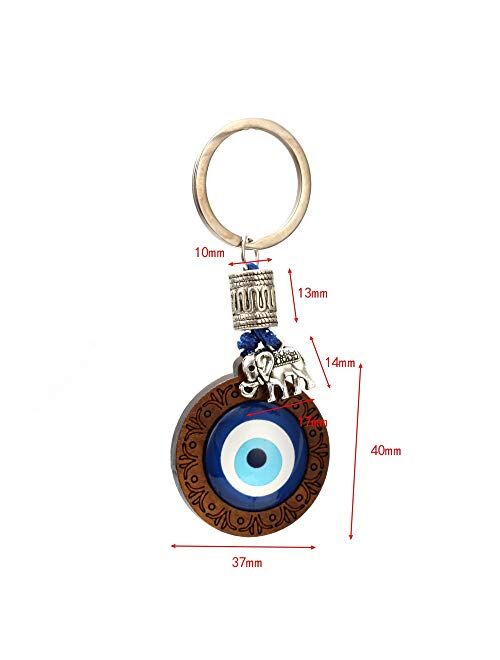VIVUJOY Jewelry - Key Chain Wood Blue Turkish Eye Pendant Hand Elephant Owl Charm Keychain Fashion Jewelry for Women Men