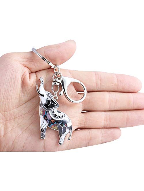 Luckeyui Unique Lucky Elephant Keychain for Women Multicolor Enamel Animal Keyring