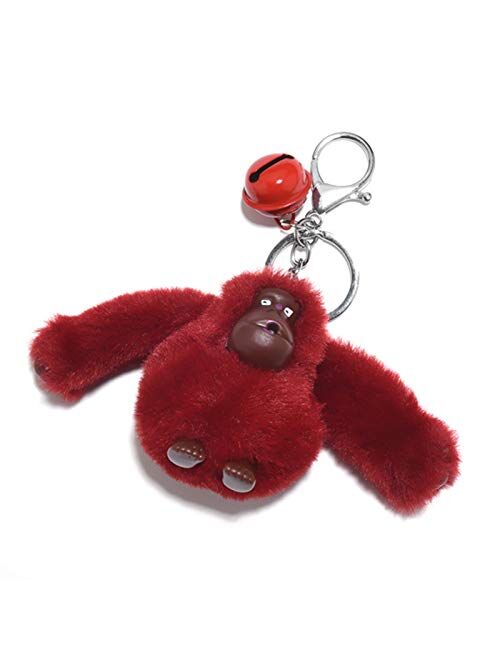 JZYZSNLB Keychain Cute Fluffy Fur Monkey Key Chain Women Gorilla Keychain Bag Car Trinket Jewelry Party Wedding Plush Toy Keyring Animal Doll Gift (Color : Blue)