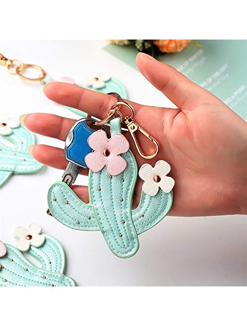 JZYZSNLB Keychain Fashion Key Chain Cute Women Purse Bag Charm Leather Keychain Car Potted Plant Keyring Pendant Gift (Color : Green)