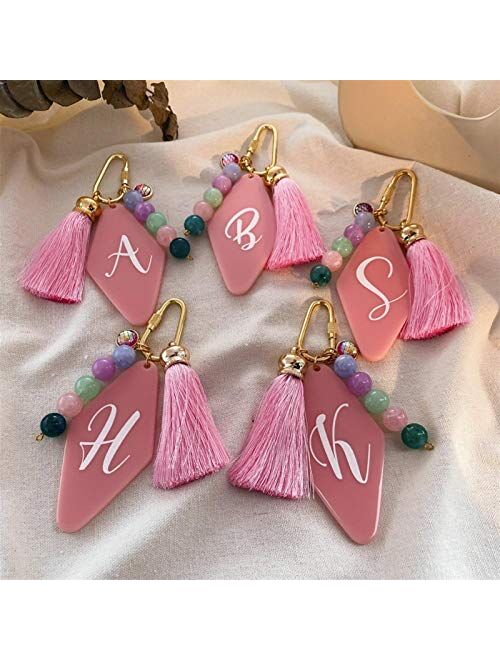 JZYZSNLB Keychain Creative Tassel Beads Initial Keychain for Women Letter A-Z Bag Pendant Geometric Rhombus Acrylic Keychains Customization (Color : K, Size : 6 cm)