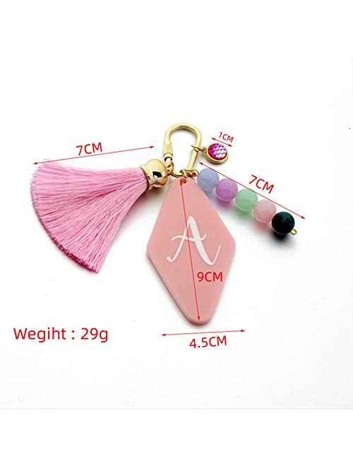 JZYZSNLB Keychain Creative Tassel Beads Initial Keychain for Women Letter A-Z Bag Pendant Geometric Rhombus Acrylic Keychains Customization (Color : K, Size : 6 cm)