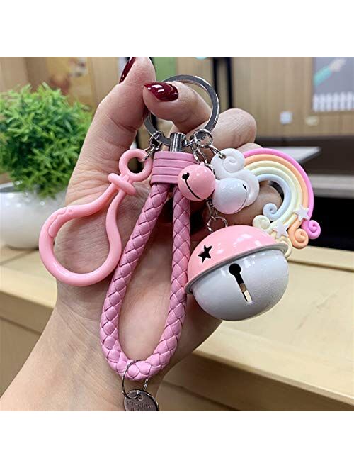 JZYZSNLB Keychain New Lovely Cute Rainbow Key Chain Leather Strap Braided Rope Tassel Keychain for Women Girl Bell Star Lollipop Bag Charm Pendant (Color : A24)