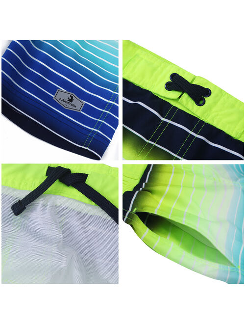 Rokka&Rolla Boys' Elastic Waist Drawstring Swim Trunks with Mesh Lining Board Shorts, UPF 50+ sizes 4-18
