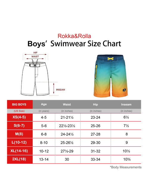 Rokka&Rolla Boys' 4-Way Stretch Quick Dry Swim Trunks with Mesh Lining Board Shorts, UPF 50+ sizes 4-18
